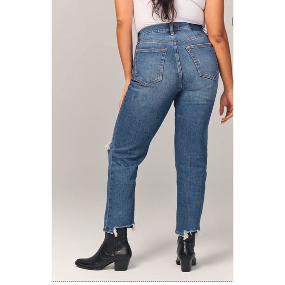 Abercrombie & Fitch Fitted Ultra High Rise Ankle Straight Distressed Denim Jeans - Picture 5 of 8